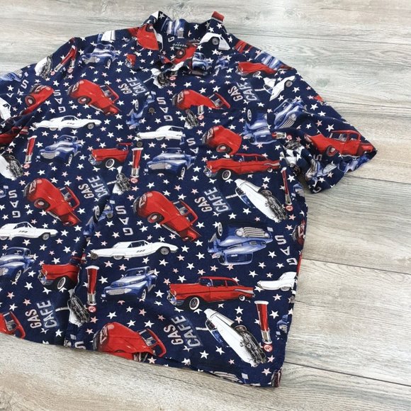 George 3XL 54-56 Mens Short Sleeve Shirt Vintage Car Patriotic Vacation Party - Picture 2 of 8